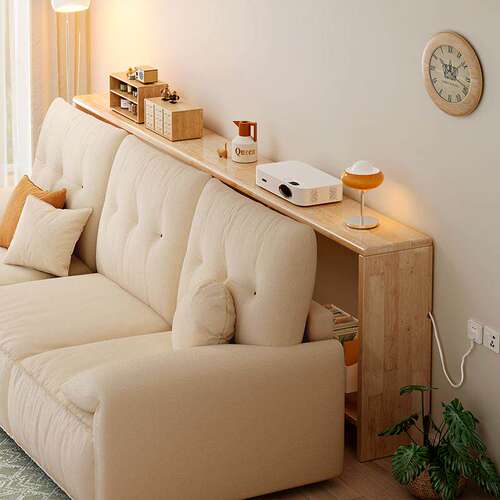 全实木沙发后置物架原木风落地一体靠墙夹缝窄柜多层收纳架长条桌