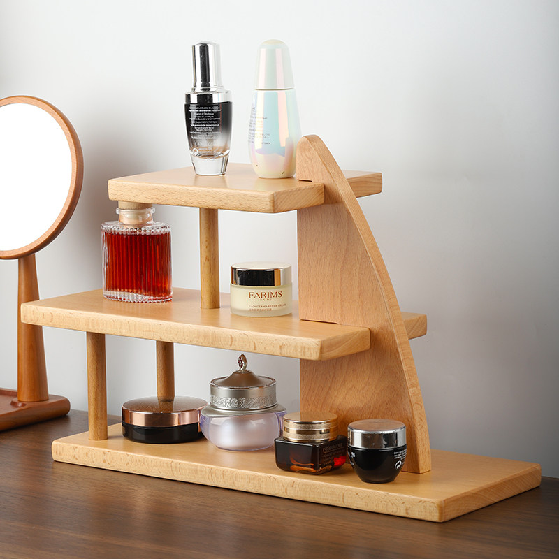 实木化妆品首饰香水收纳盒桌面置物架口红多肉桌上轻奢多层收纳架