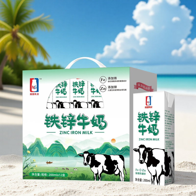 南国乳业铁锌牛奶200mL*12盒新鲜日期儿童健康成长营养早餐奶整箱,咖啡/麦片/冲饮,调制乳（风味奶）,淘宝优惠券,粉丝福利购,淘宝优惠卷