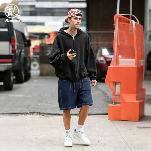 贾斯汀比伯同款四面弹冰感短裤男夏季薄款宽松直筒潮流休闲五分裤