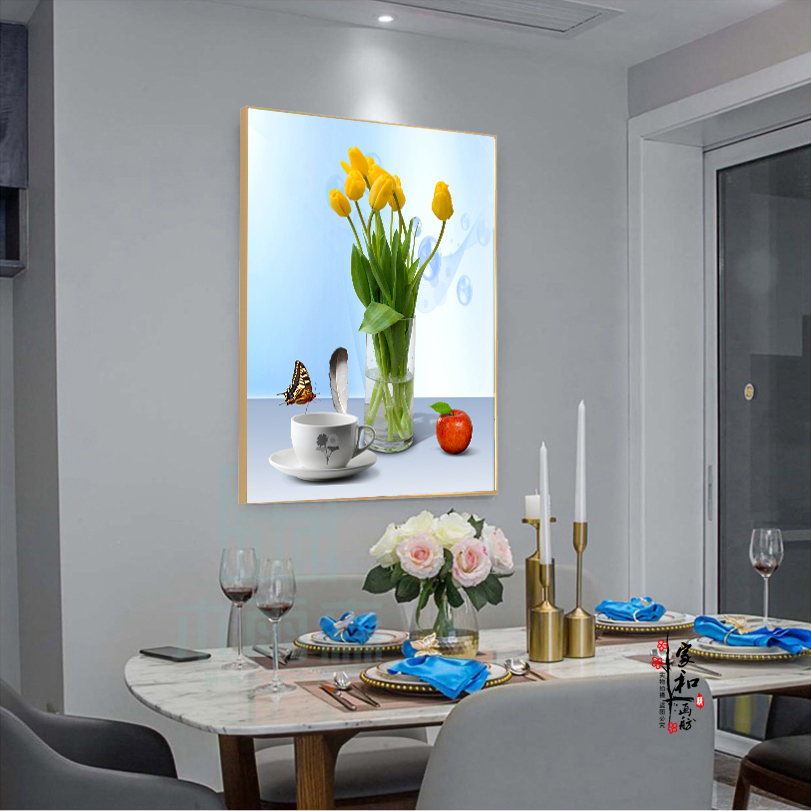 餐厅装饰画饭厅墙壁画厨房酒店挂画现代简约水果酒杯有框单幅竖版图片