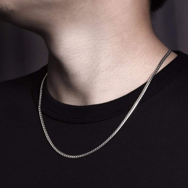 925银项链男士简约百搭个性细款蛇骨链潮男嘻哈hiphop 粗约2.8mm