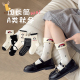 女童袜子纯棉中筒袜儿童黑白春秋季 甜美小狗2026秋冬中大童无骨袜