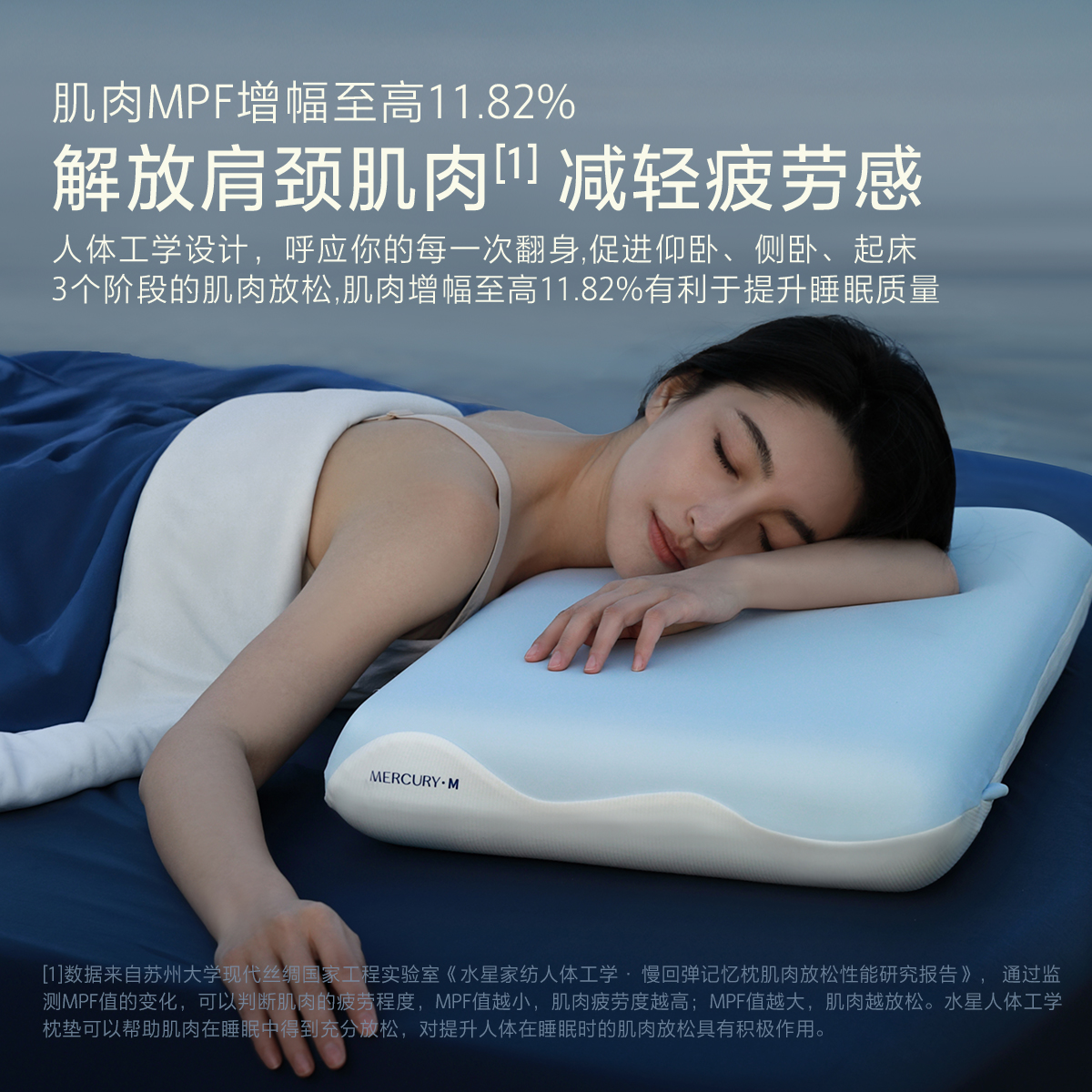 水星家纺二代人体工学·慢回弹记忆棉枕头枕套深睡A类抑菌家用