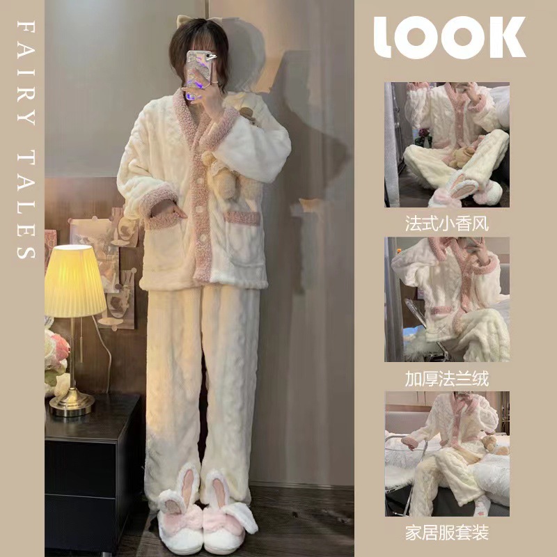 2025新款睡衣秋冬款女加厚珊瑚绒