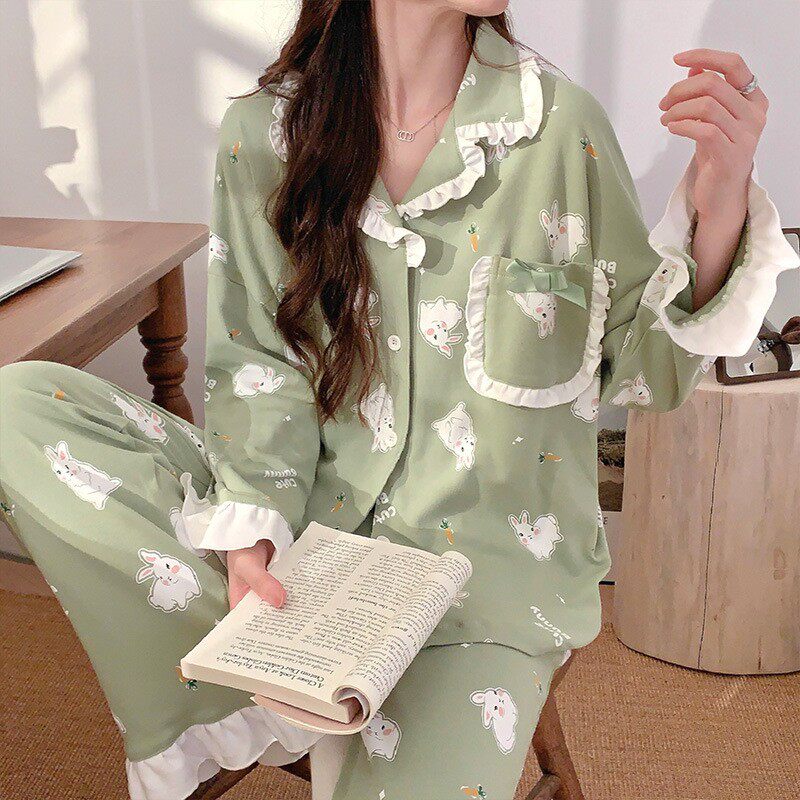 新款纯棉睡衣女春秋长袖少女可爱