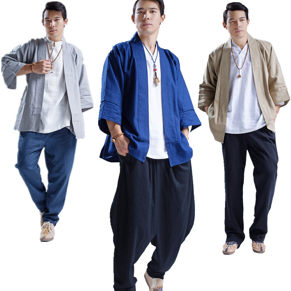麻凡  2121新品 男士居士无扣和服 民族风 宽松型外套