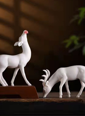 陶瓷创意招财小鹿摆件家居客厅办公桌面装饰品景观造景盆栽小摆设