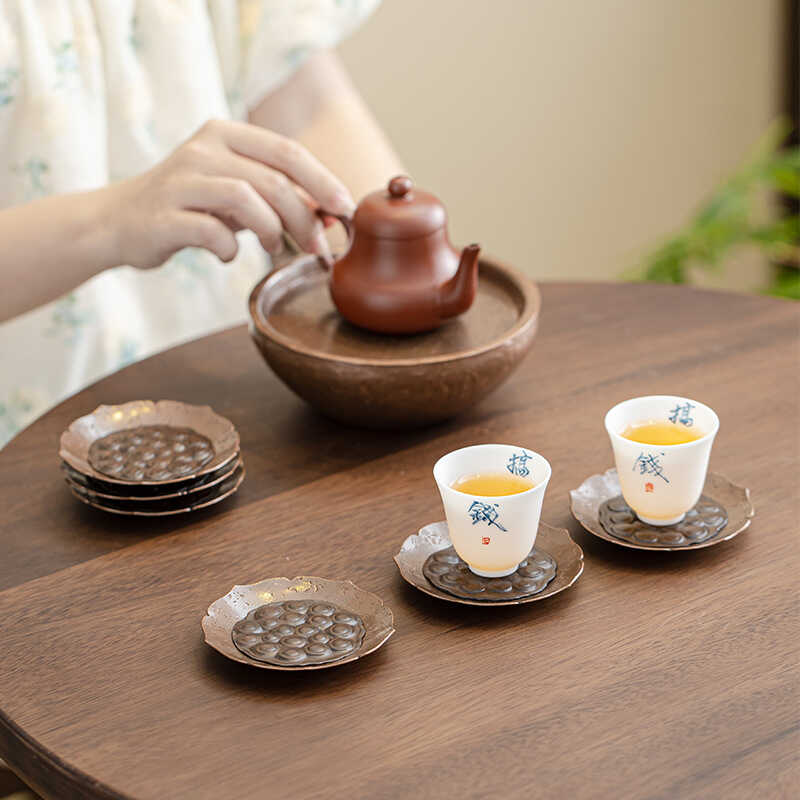 创意紫铜杯垫铜杯托家用防烫隔热茶杯垫功夫茶道配件茶壶茶杯底托