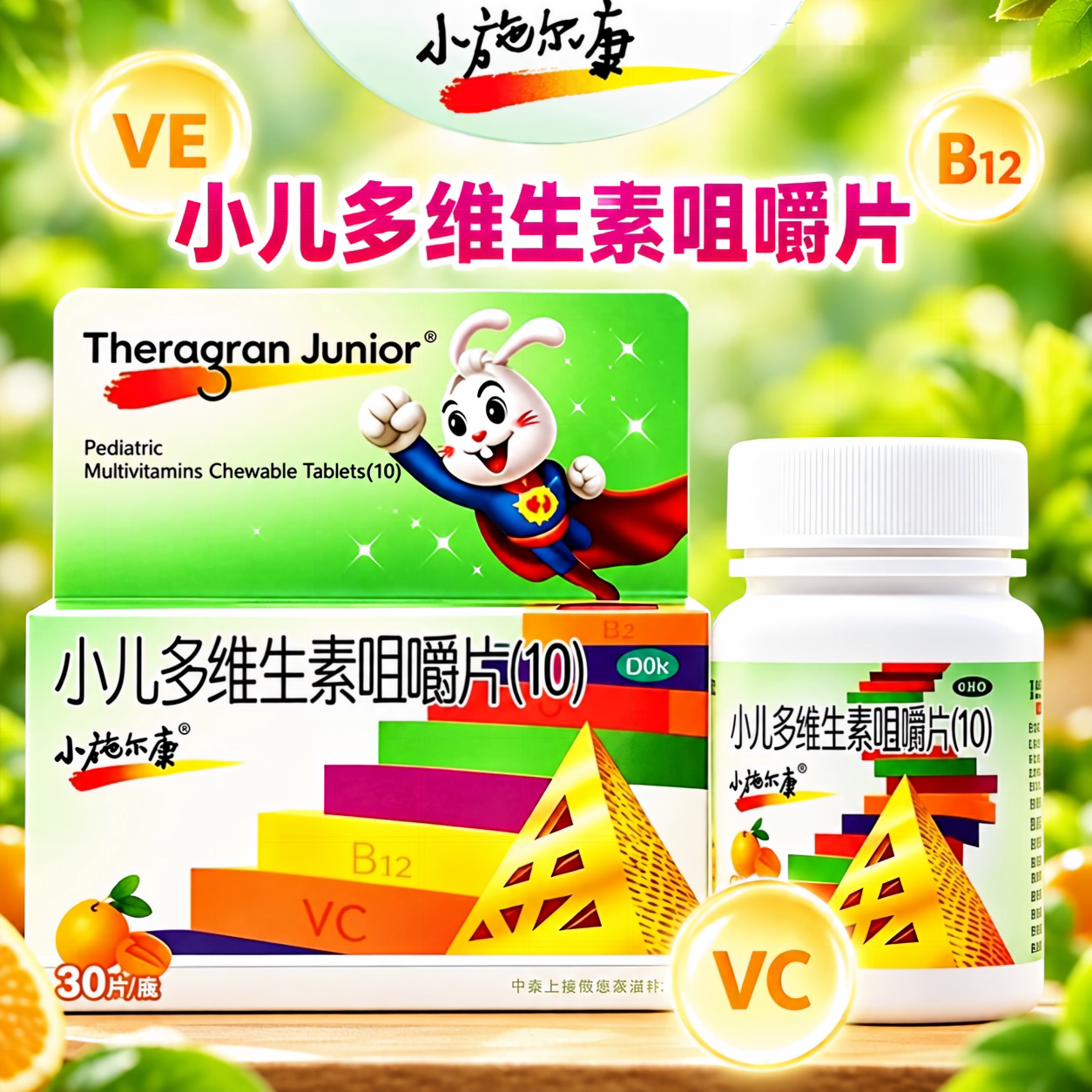 小施尔康小儿多维生素咀嚼片30片正品儿童复合多种维生素片B族VC