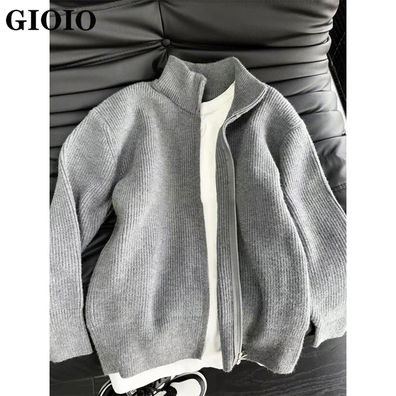 高级感灰色拉链毛衣男款秋冬2025