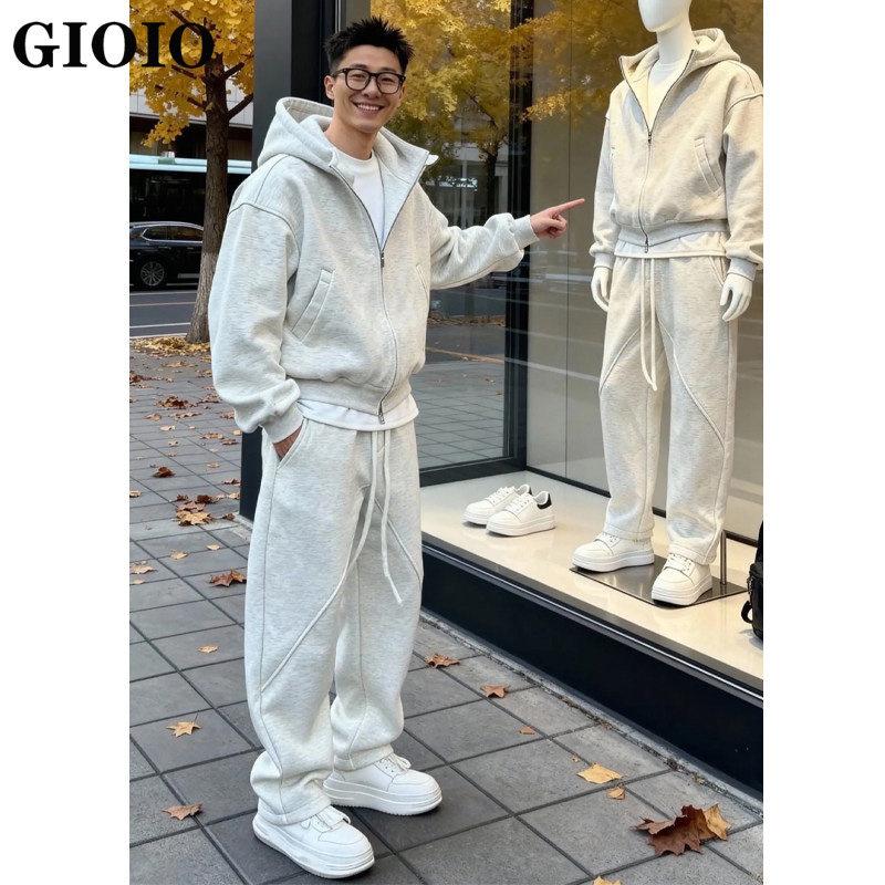 2026新款男生酷帅穿搭一整套秋冬新款开衫卫衣卫裤时尚搭配两件套