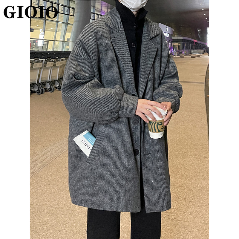 高级感毛呢灯芯绒风衣男冬季新款