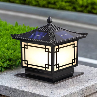 大门太阳能柱头灯新中式别墅大门两侧柱子灯庭院门柱灯户外围墙灯