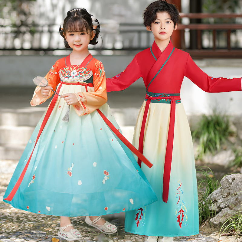 儿童合唱演出服国学汉服古典舞上春山舞蹈服儿童古风襦裙飘逸新款