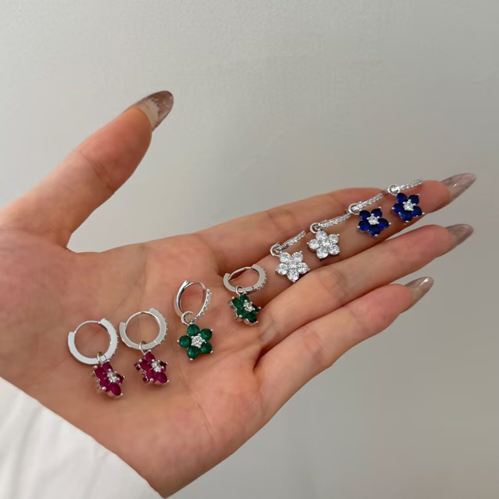 s925纯银花朵耳环女镶嵌锆石时尚个性百搭花卉耳饰品