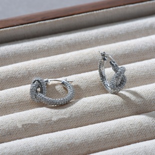 欧美铜镀白金镶嵌微镶锆石耳扣个性 通勤日常耳环 独特打结耳饰时尚