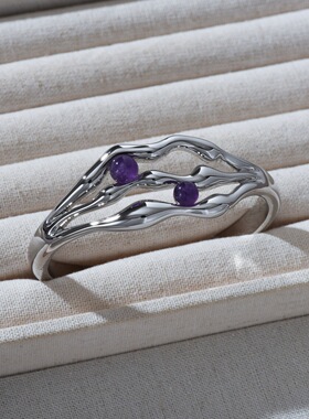 原创设计时尚个不规则多层线条镶嵌紫色宝石个性独特轻奢创意手镯