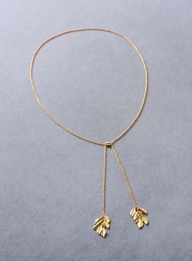 时尚简约百塔冷淡风个性潮流金树叶吊坠锁骨链欧美小众潮气质项链