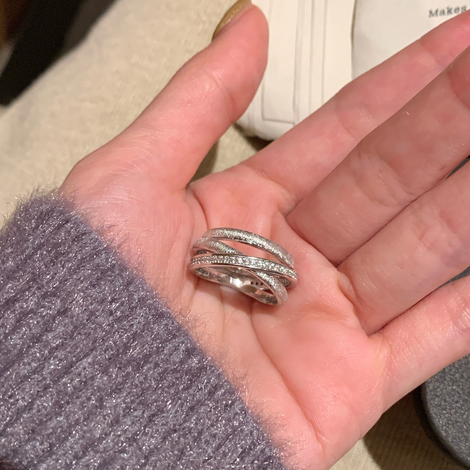 S925纯银多层交叉锆石戒指女中古风高级感小众设计指环小红书爆款