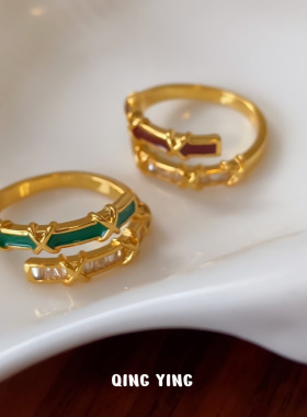 时尚轻奢交叉镶钻滴油戒指小众高级感竹节开口可调节叠戴指环手饰