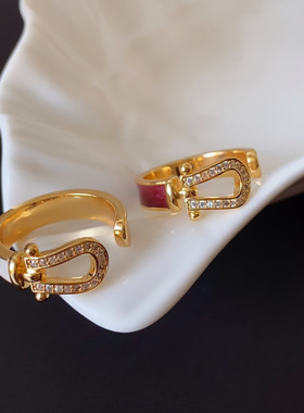 简约时尚轻奢珐琅滴釉马蹄扣开口可调节戒指女小众高级感手饰指环