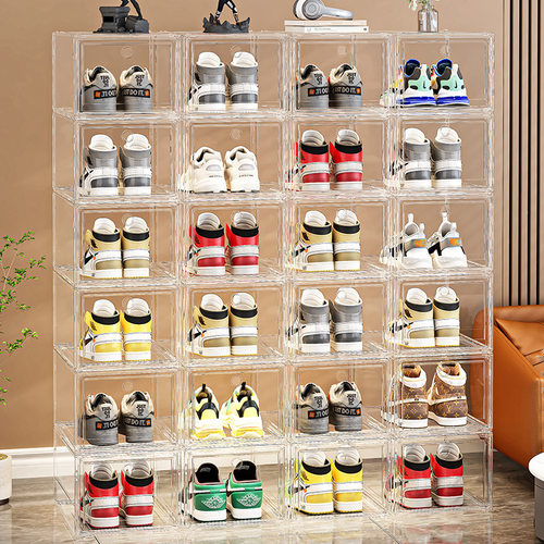 爆品鞋盒硬盒磁吸正侧开收纳透明亚克力包包手办收納盒加厚大号鞋