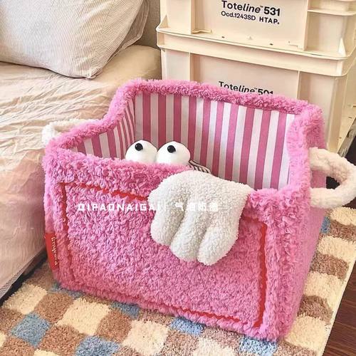 爆品小怪兽毛绒收纳筐可折叠家用风小众手拿玩具零食整理筐置物篮