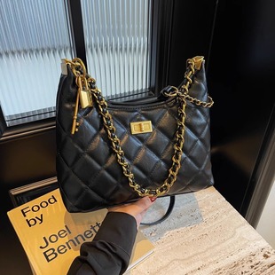 爆品高质感2025春季 百搭托特女小香风菱格链条包单肩斜挎手提 新款