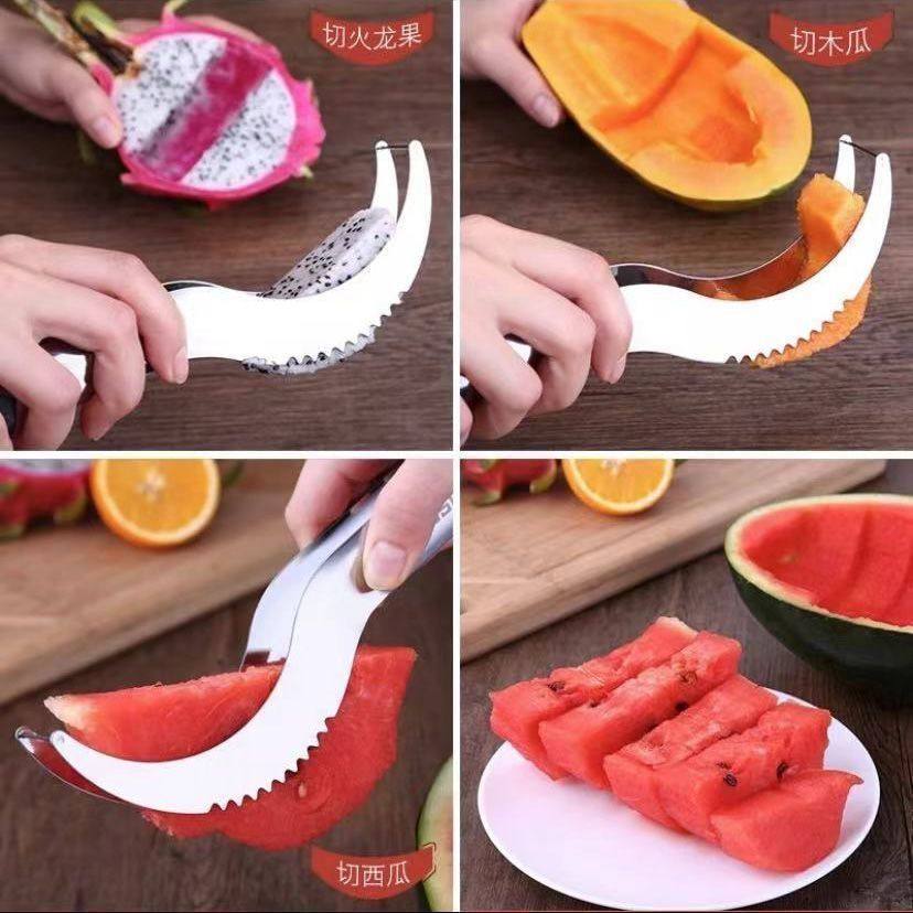 爆品家用西瓜切块不锈钢切丁分割器家用吃瓜叉勺切瓜挖取肉器工具
