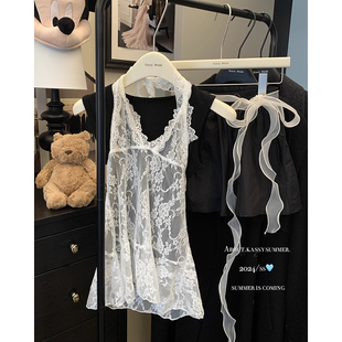 「内搭叠穿神器」小众百搭纯欲V领带裙摆蕾丝背心打底衫