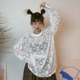 中长款 女圆领春夏长袖 超仙白色上衣 蕾丝T恤打底衫 新款