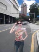 印花网纱褶皱独特超好看辣妹上衣薄款 小兔涂鸦 T恤女短袖