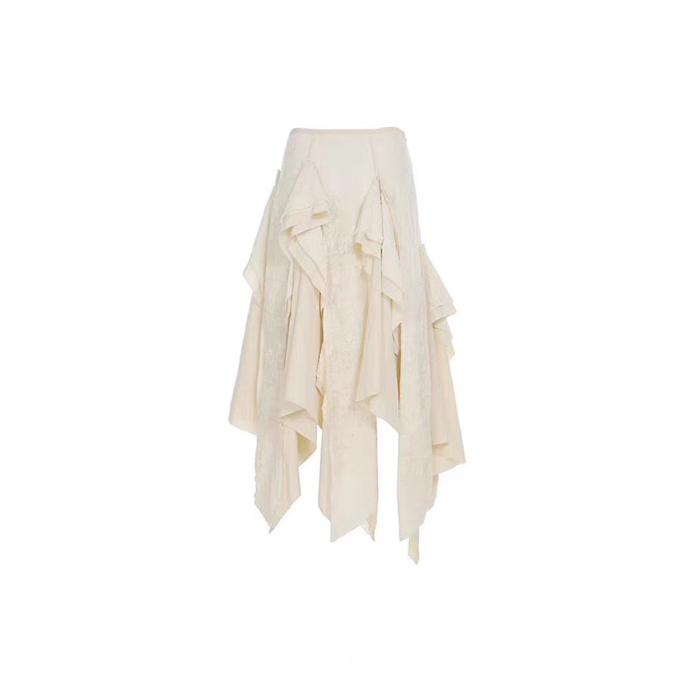 波嬉风不规则半身裙蕾丝拼接长裙