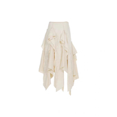 流浪宣言 波嬉风米白色不规则半身裙蕾丝拼接A摆长裙