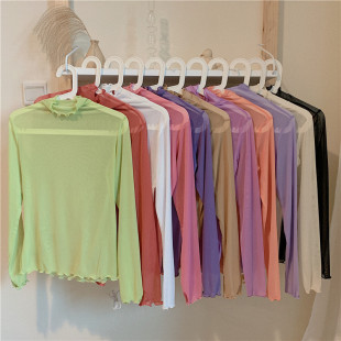 上衣 长袖 木耳边半高领黑色打底衫 女春秋内搭洋气2021年新款