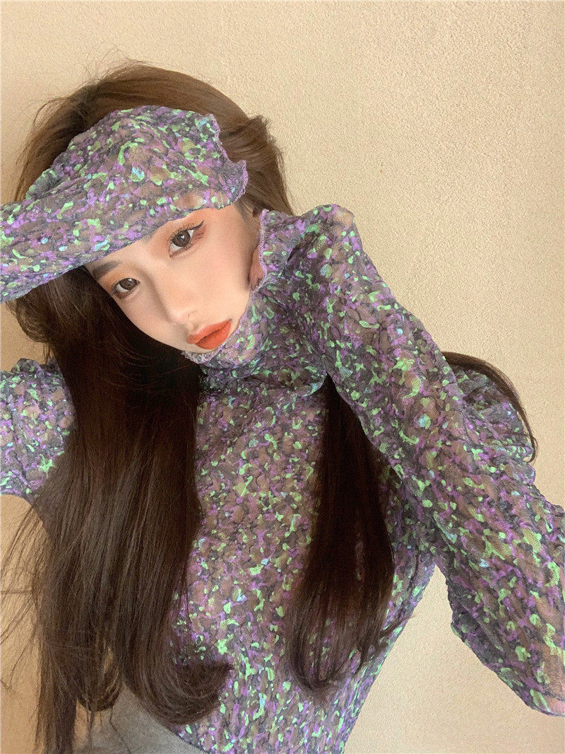 堆堆领碎花蕾丝打底衫女新款洋气内搭小衫性感百搭高档网纱上衣潮