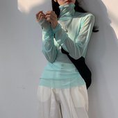 网纱内搭叠穿上衣 糖果色防晒打底衫 泫雅风冰丝长袖 t恤女2022夏季