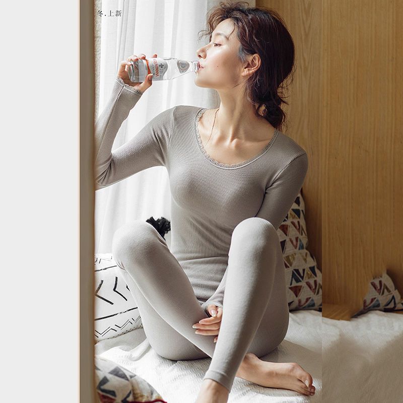 加绒毛圈保暖内衣套装加