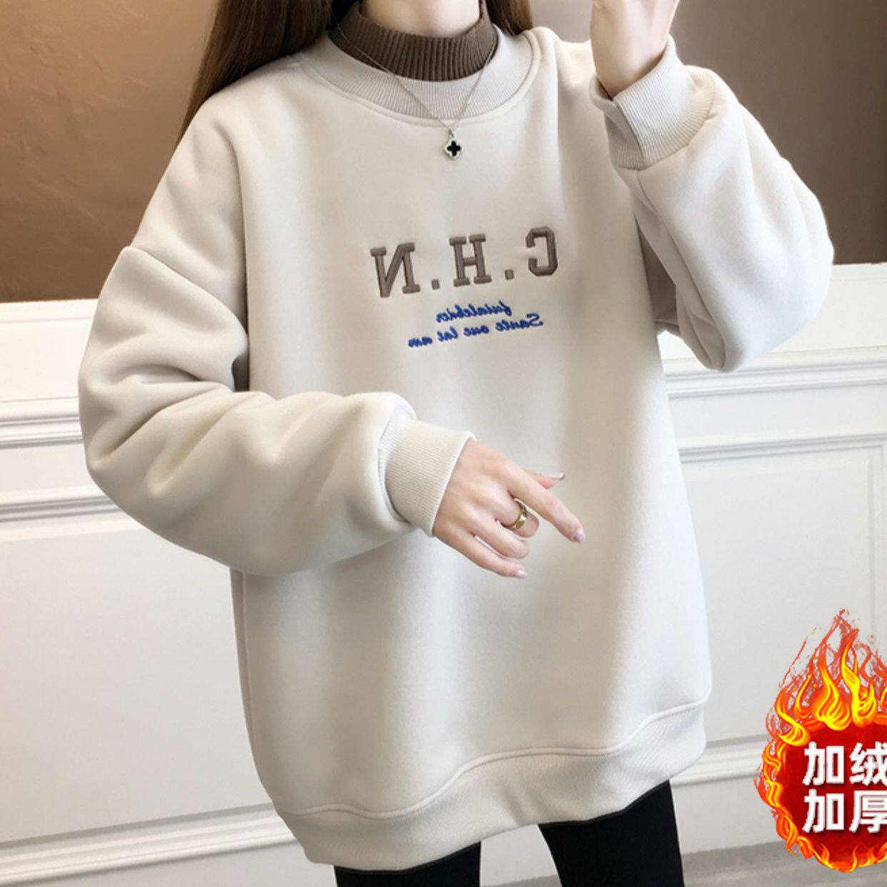 加绒加厚银狐绒卫衣女202