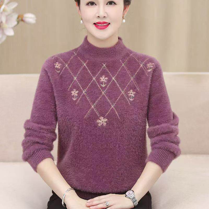 秋冬妈妈装水貂绒毛衣女
