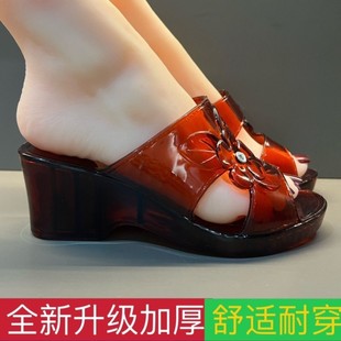 水晶果冻透明浴室拖鞋塑料女夏厚底鞋字高档拖鞋高跟鞋坡跟增高鞋