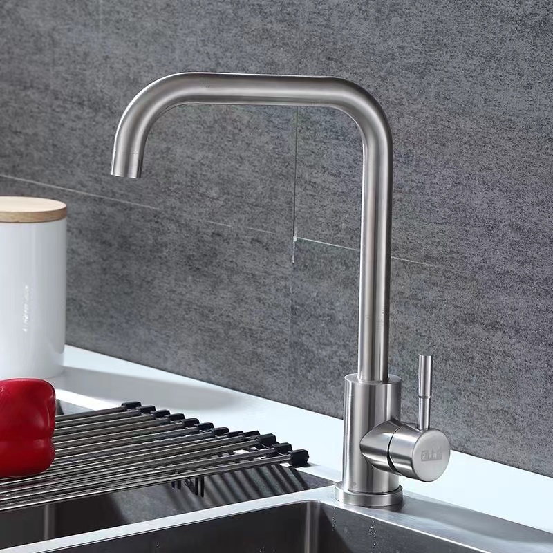 厨房水龙头304可旋转拉丝加厚款