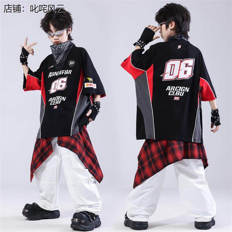 街舞儿童潮服hiphop童装架子鼓演出服男童嘻哈套装女童舞蹈表演服