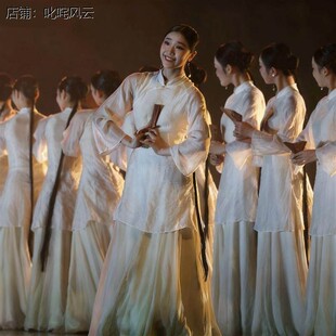 一扇百年舞蹈服古典舞儿童藏春群舞演出服中国风飘逸大摆裙香扇女