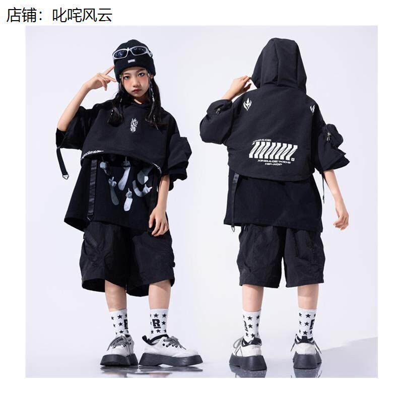 街舞少儿潮服酷帅气服装hiphop架子鼓演出服男孩嘻哈宽松表演服装
