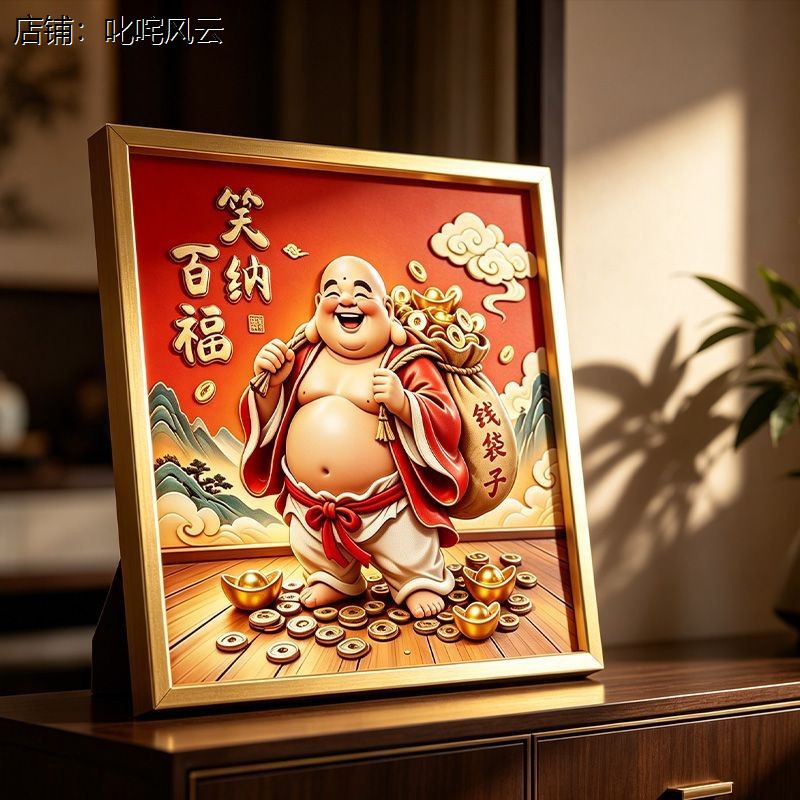 百福弥勒笑佛相框摆件家