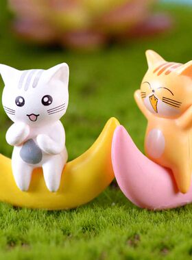 微景观盆栽小摆件装饰品创意摄影道具可爱月亮猫公仔塑料儿童玩具
