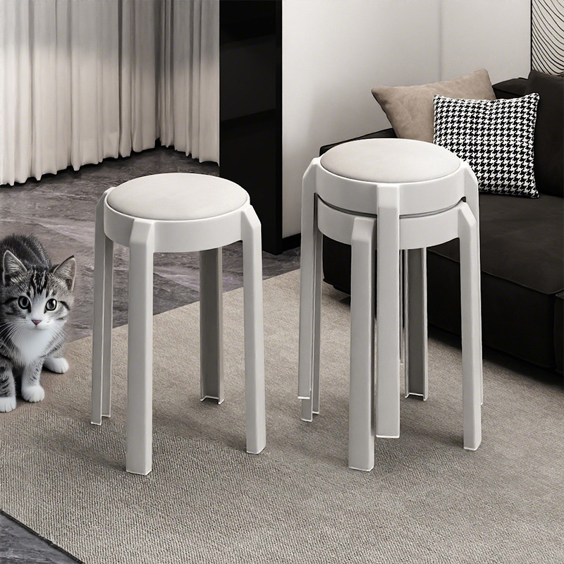 塑料凳子家用可叠放加厚高板凳软包圆胶凳简约餐厅备用餐桌高椅子