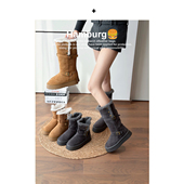 雪地靴女韩系棉靴子女 中筒保暖时尚 汉堡Hamburg 皮带扣冬季